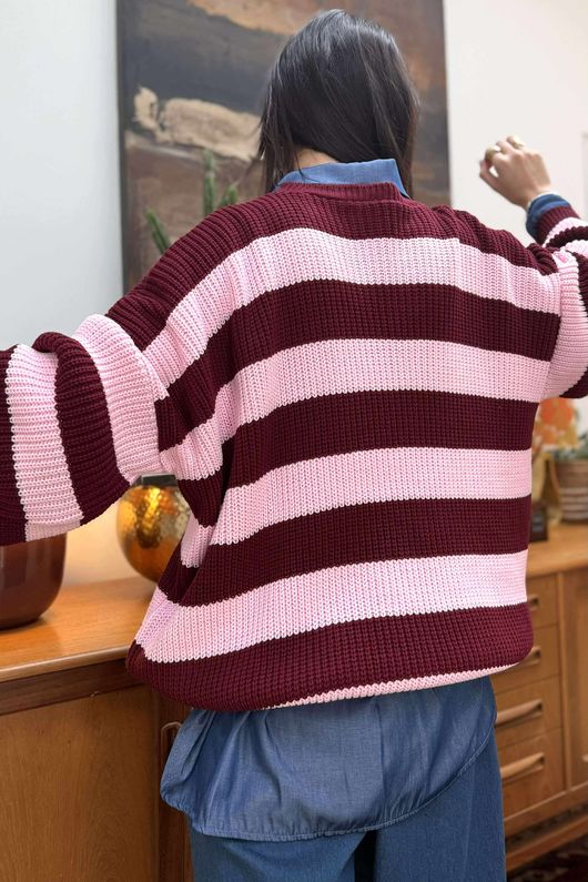 Buddie Stripe Knit Burgundy Pink /6=